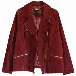*GENUINE LEATHER* Dennis Basso Suede Leather Jacket XL in Burgundy